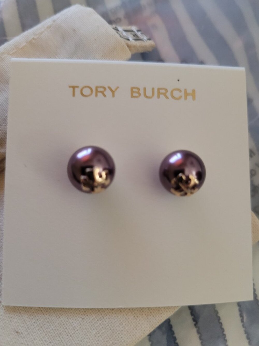 New, Authentic Tory Burch Moondance Pearl Stud Earrings - Picture 4 of 4